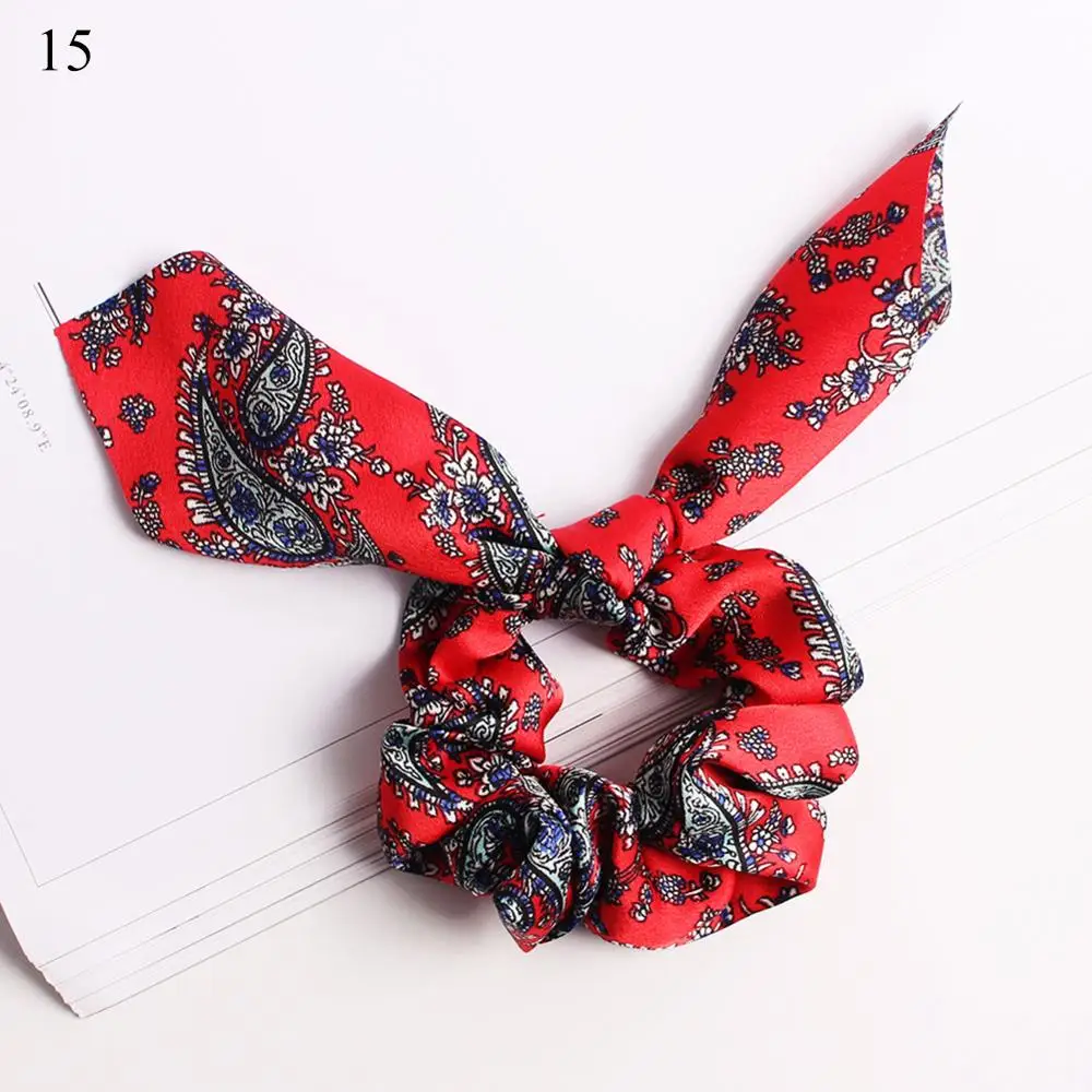 A15 Винтажный цветочный полосатый Леопардовый принт DIY завязанный бант резинка для волос для женщин девочек аксессуары для волос повязка на голову - Цвет: A15