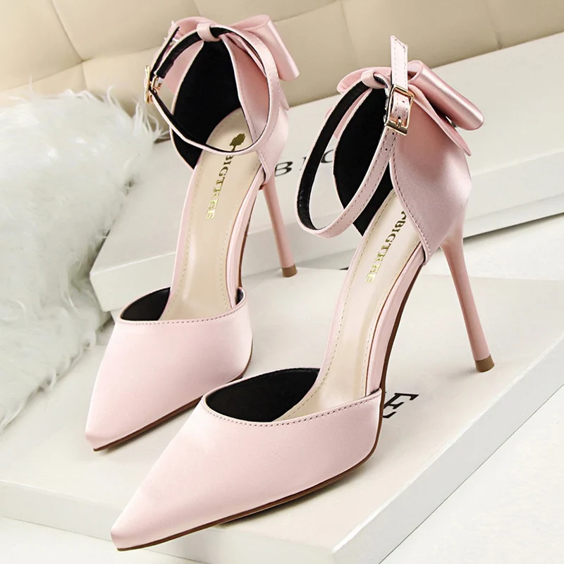 

Женские босоножки на очень высоком каблуке 10 см, Розовые босоножки с бантом, босоножки большого размера, лето 2021