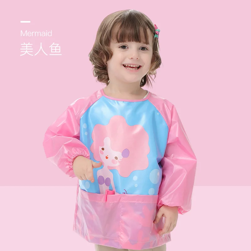 

Children's waterproof cartoon long sleeve smock anti-dirty and anti-fouling baby back dress apron painting clothes for boys and