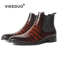 vikeduo handmade designer crocodile retro alligator fashion luxury winter ankle footwear fur genuine leather mens boots male