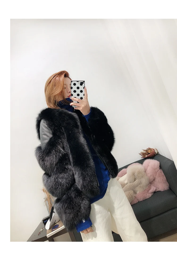 Rf1929 зимнее короткое пальто из натурального Лисьего меха Stlye FluffyReal, натуральная кожа, натуральный мех, куртка с длинным рукавом, женские пальто из натурального меха