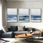 Абстрактный постер WANGART, настенное искусство, синий, серый пейзаж, печать на холсте, картина для гостиной, домашний декор