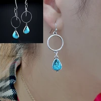 female new jewelry bohemian creative water drop shaped swing earrings electroplating 925 retro thai silver turquoise earrings