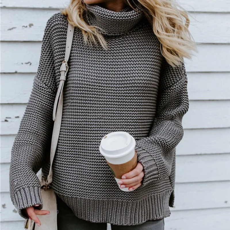 Свитер женский трикотажный с высоким воротом однотонный сетчатый | Женская