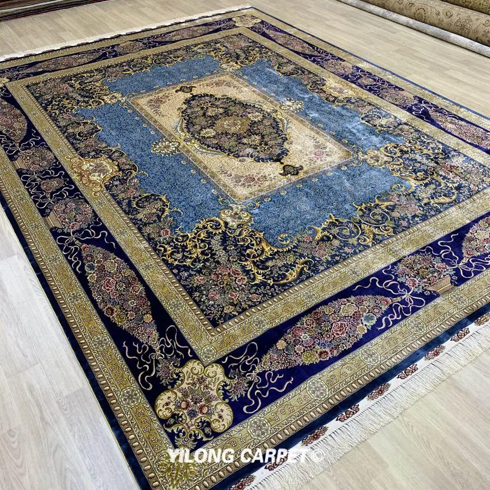Koop Yilong 9 'X 12' Handgeweven Traditionele Turkse Tapijten Prachtige Perzische Blauwe Zijde Tapijt (TJ128A)