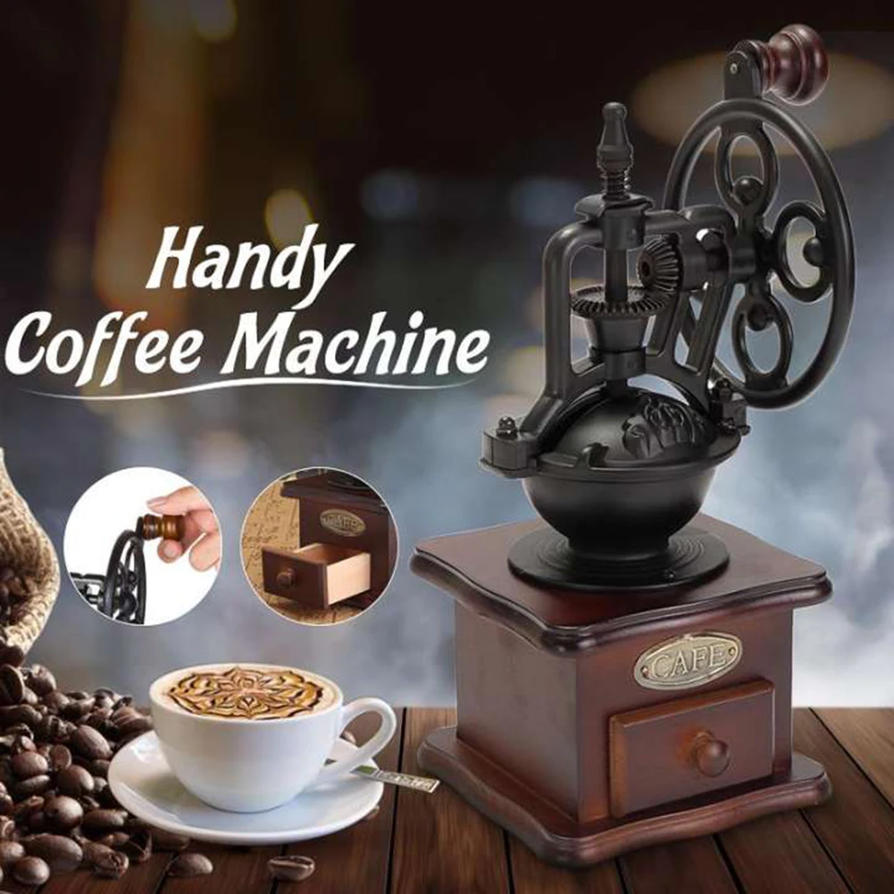 

Home Portable Manual Coffee Grinder Vintage Style Wooden Coffee Bean Grinder Mill Roller Hand Crank Coffee Grinder