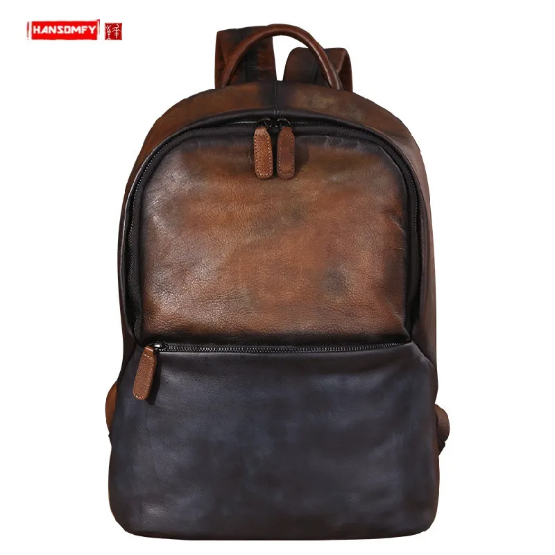 Дорожный рюкзак из натуральной кожи сумка на плечо мужской воловьей для ноутбука
