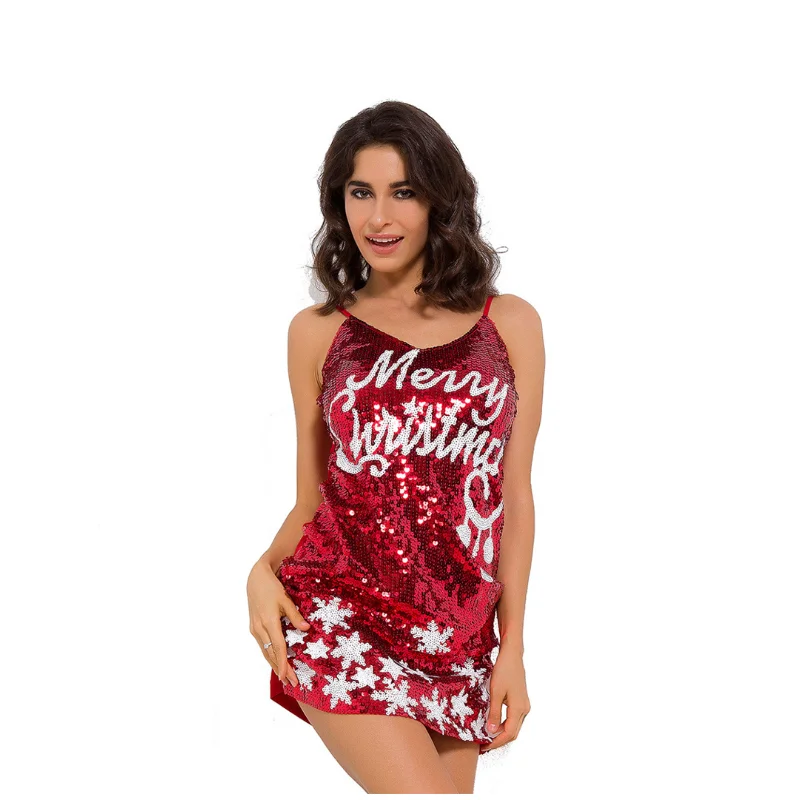 Клубное платье женское рождественское сексуальное обтягивающее с блестками без