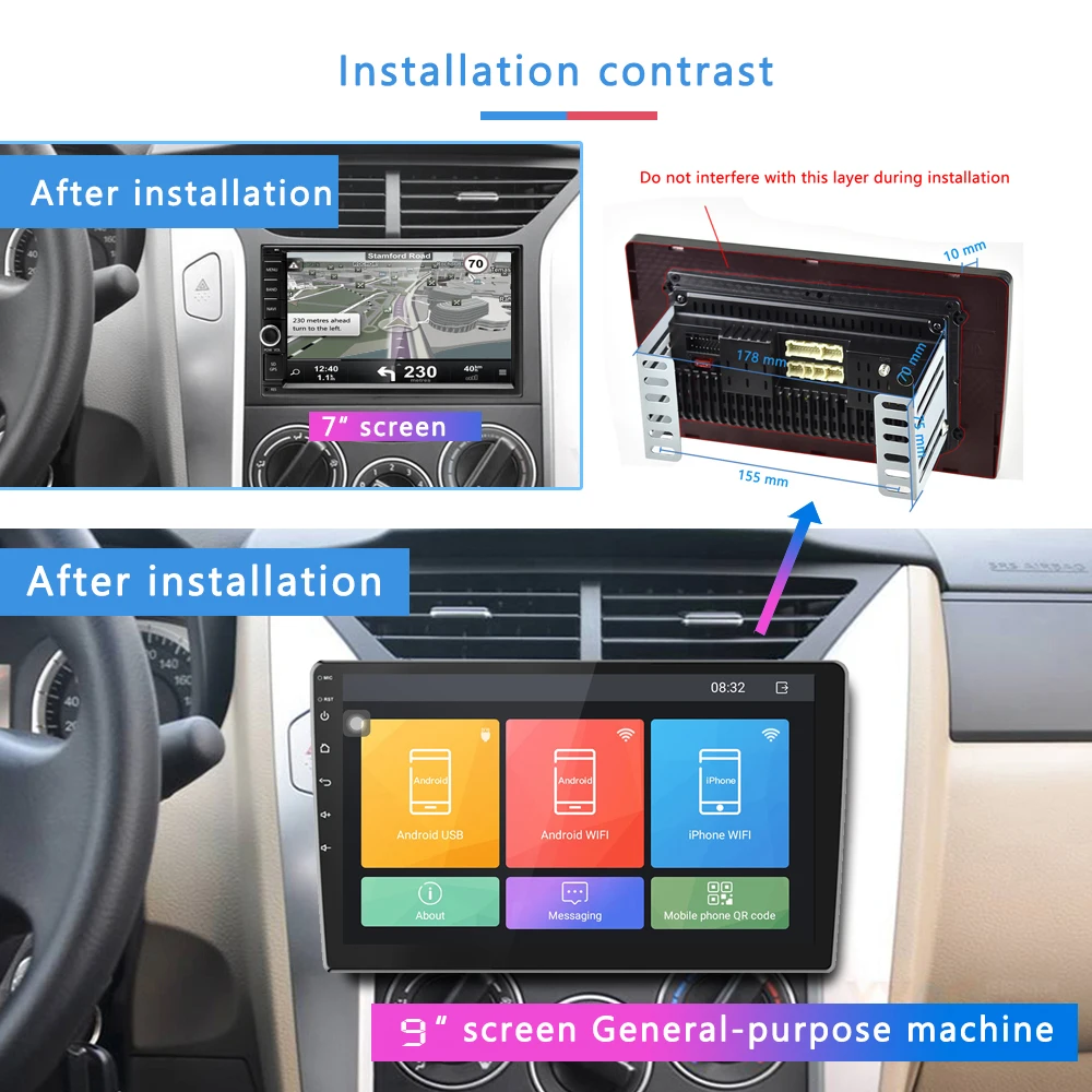 Автомагнитола AMPrime 2 Din с сенсорным экраном 9 дюймов Bluetooth SD/MP4/USB/AUX мультимедийный