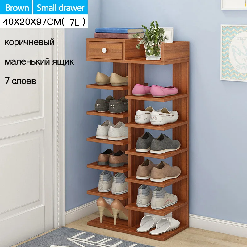 A Brown 7L Простая деревянная обувная полка быстро собирающийся несколько слоев обуви Полка двери минимализм многофункциональный шкаф для обуви - Цвет: A Brown 7L