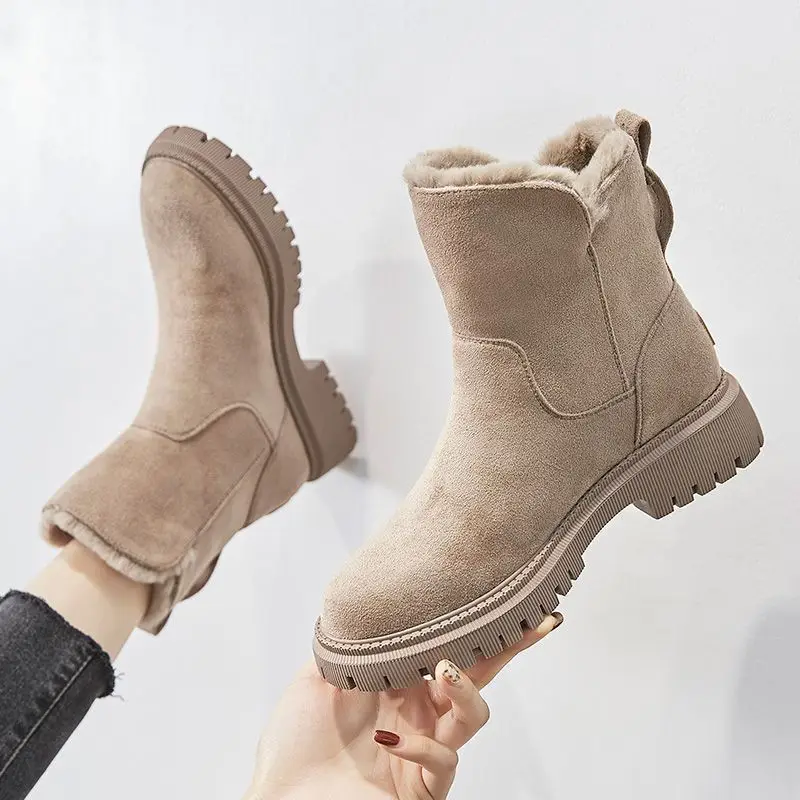 Women Winter New Korean Version Plus Velvet Warm Snow Boots Female Short Tube Cotton Boots Tassel Zipper  Boots Cotton Shoe