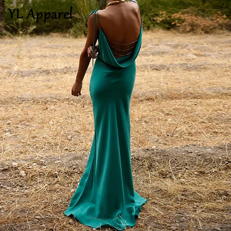 

Женское вечернее платье-макси с открытой спиной, белое или зеленое ажурное длинное платье до пола на бретелях-спагетти с цепочкой, 2022