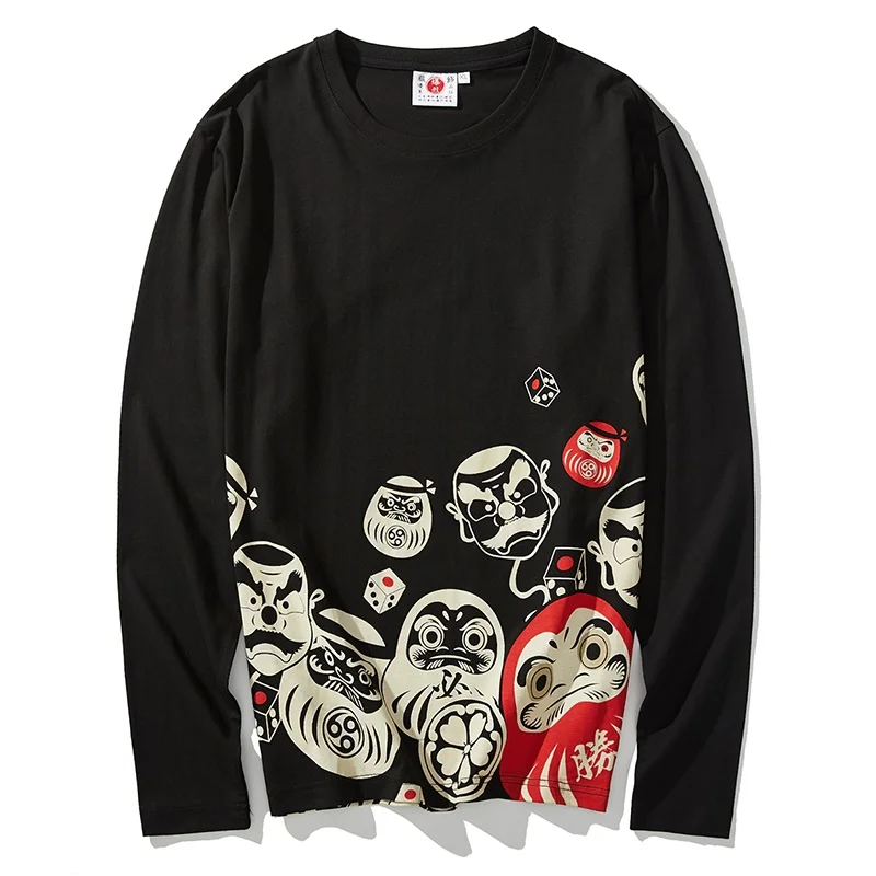 

Japanese Fashion Tops Mens Shirts Loose Long Sleeve Autumn Plain Tee Shirt Loose Print Streetwear Hip Hop Asian Clothes KK3202