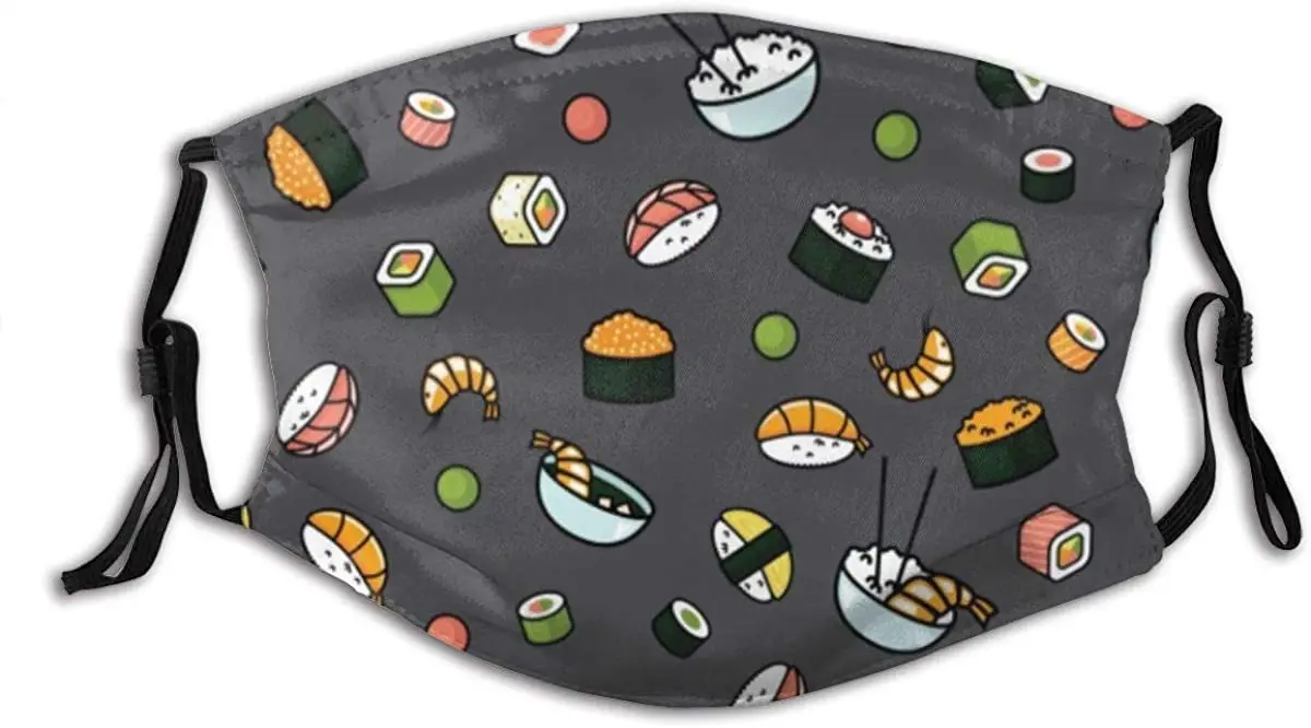 

Маска с узором суши и икры унисекс, Ветрозащитная маска от солнца и пыли для дома и улицы, для велоспорта, кемпинга, путешествий, с регулируем...