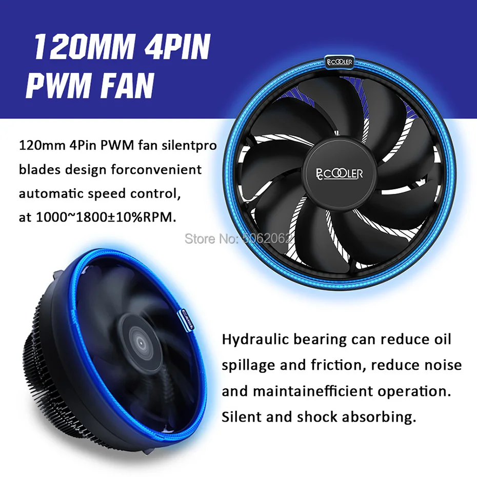 Pccooler 12 см светодиодный синий красный апертура кулер для процессора 12 см PWM вентилятор бесшумный для AMD AM3 AM4 Intel 775 115X радиатор охлаждения процессора тихий