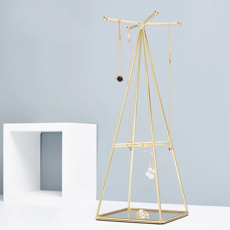 

Nordic Light Luxury Storage Rack Iron Jewelry Display Rack Necklace Ring Finishing Holder Geometric Ornament Organization Craft