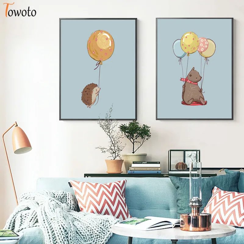 Принты в виде летающих животных с воздушными шарами живопись на холсте