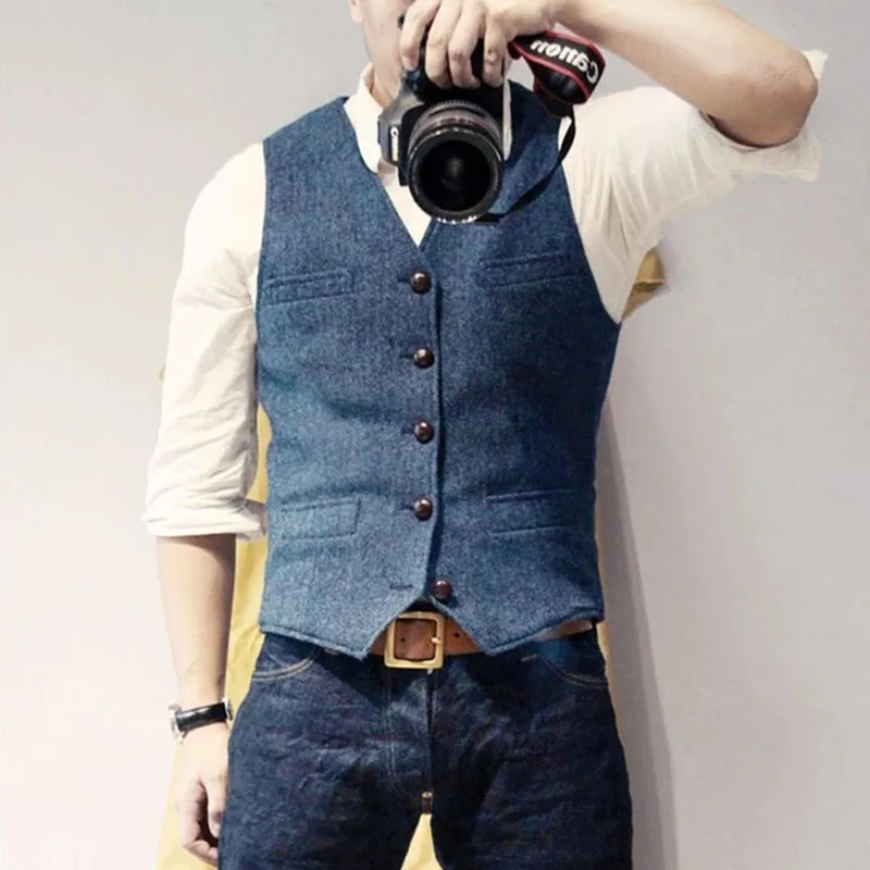 Мужской костюмный жилет светильник-голубого цвета однобортный смешанного для