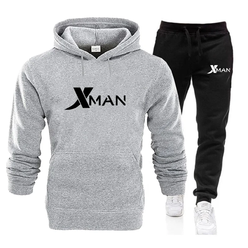 Fashion Men Sport Suits Autumn Winter Fleece Printed Hoodie+sweatpants Set Casual Male Long Sleeve Pullover Sport Warm Tracksuit