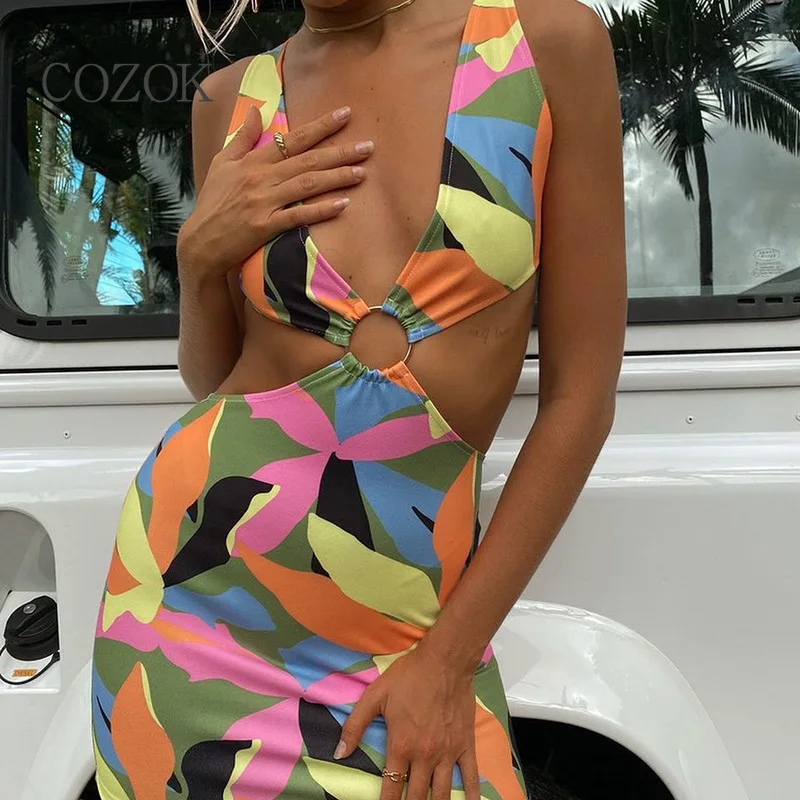 

new Beach Style dresses women Spaghetti Strap V-Neck Patchwork Sheath Summer Casual sexy dress