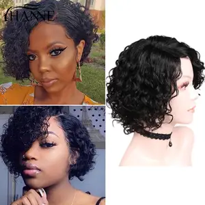 Женский короткий кудрявый парик в виде Боба 1b #30 #99j, цветные бразильские человеческие волосы L-образной формы, парики из человеческих волос, волнистый парик без повреждений для черныхбелых женщин