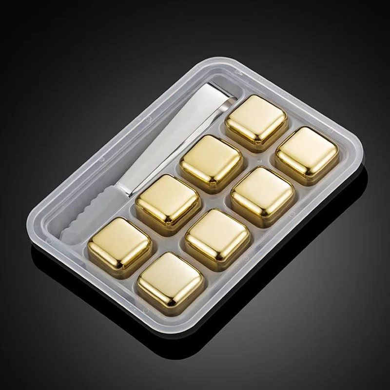 

Golden Reusable Ice Cube Set Stainless Steel Beer Vodka Cooling Cooling Ice Cube Restaurant Hotel Wine Accessories