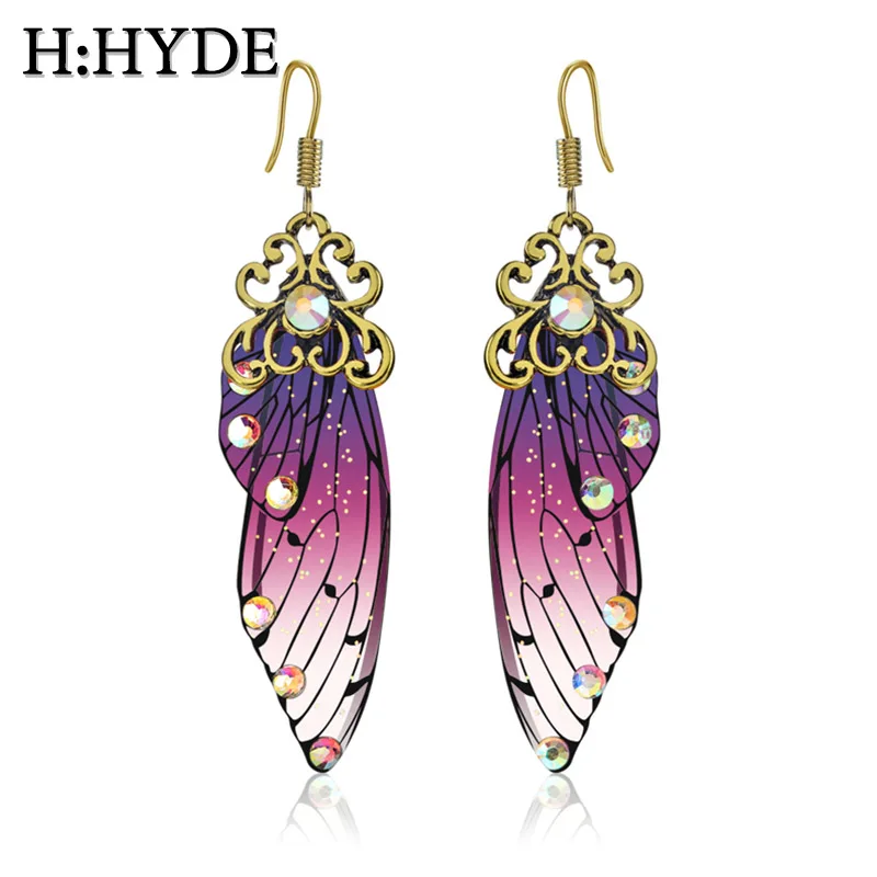 Женские серьги подвески в виде крыльев H:HYDE золотистые ручной работы сказочной