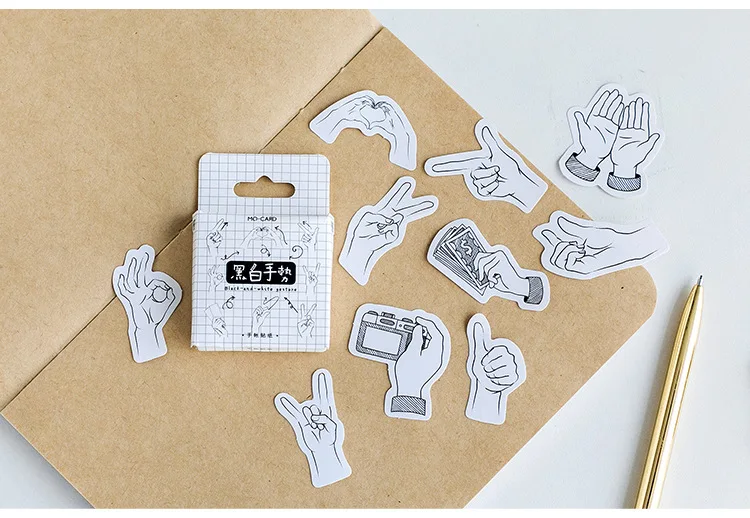 Kawaii карман 45 шт./кор. Черный и белый жест Стикеры украшения DIY Наклейка для скрапбукинга канцелярские изделия этикетка Стикеры