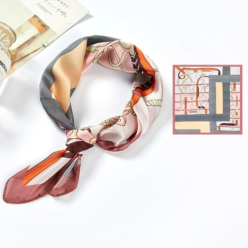 

New Fashion 53*53cm Square Women Silk Scarf Elegant Stripes Print Pattern Office Lady Hair Neck Scarves Headband Foulards Shawl