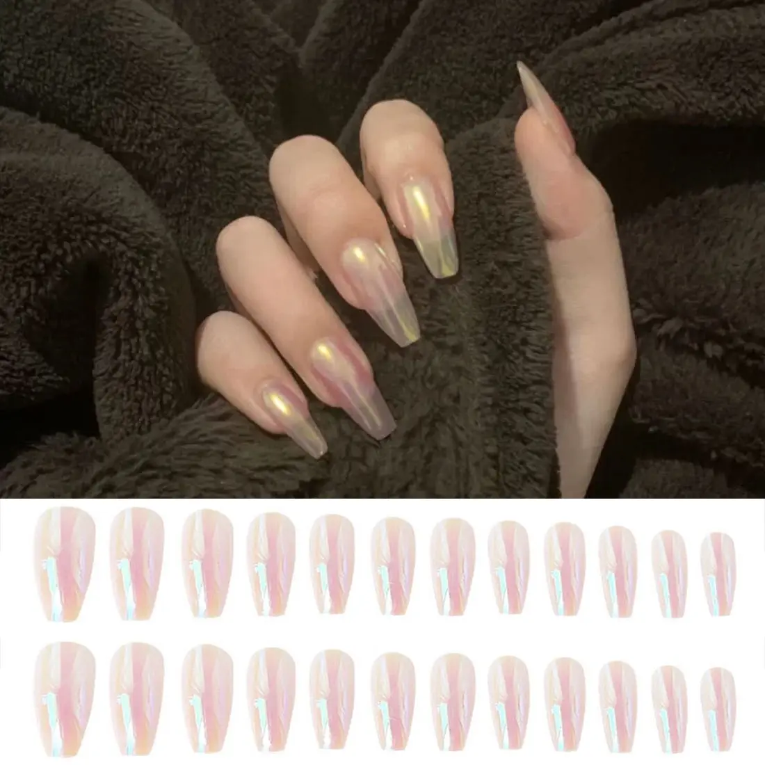 

24pcs/Box Press On Nails Full Cover Detachable Artificial Nail Tips Wearable Laser False Nails Fake Nails