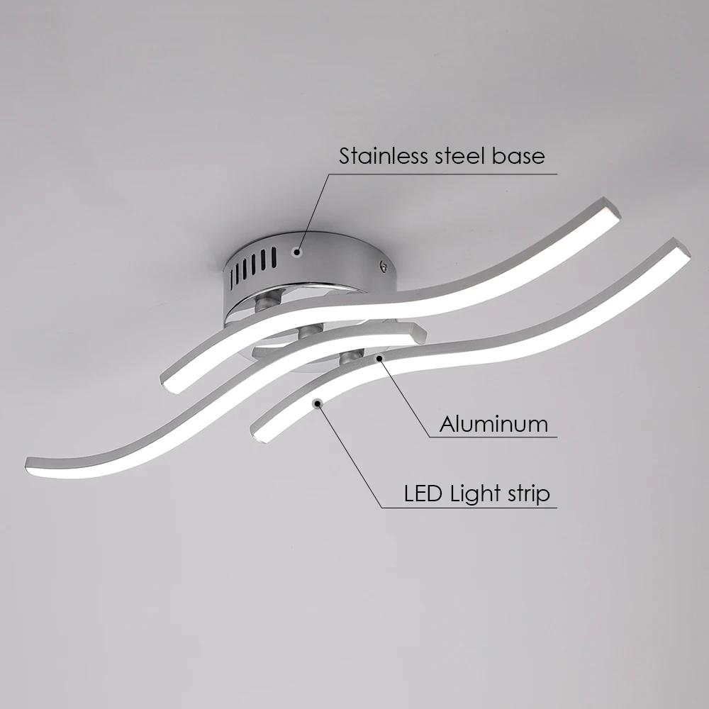 Luces de techo LED modernas, lámpara de techo de diseño curvado elegante, 220V, 18W/24W, 4000K, para pasillo, sala de estar, iluminación de dormitorios