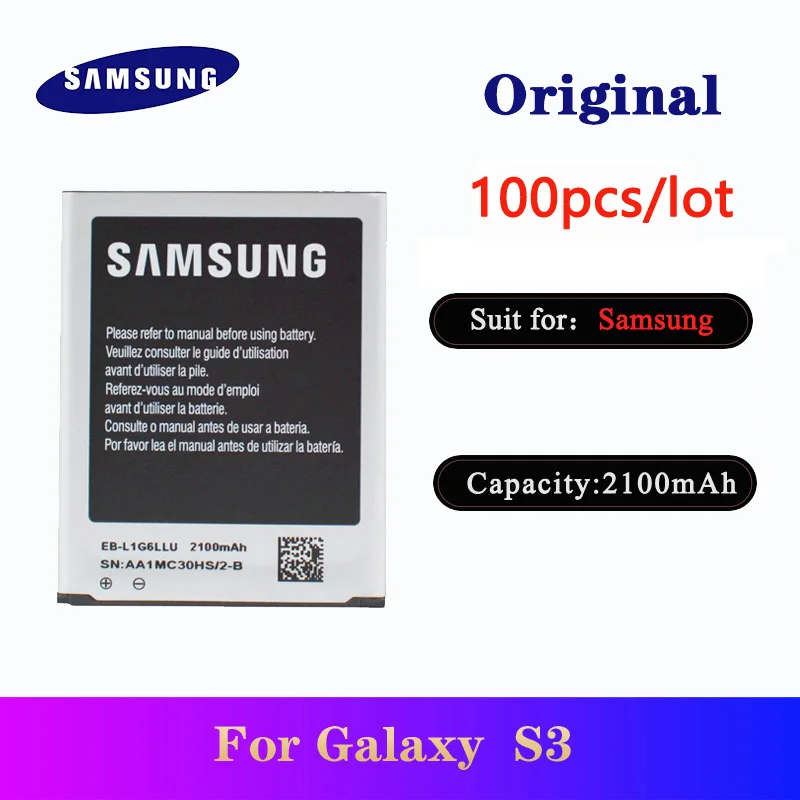 

100pcs/lot Genuine Battery EB-L1G6LLU For Samsung Galaxy S3 I9300 I9308 I535 L710 Phone Replacement Batteria akku 2100mAh