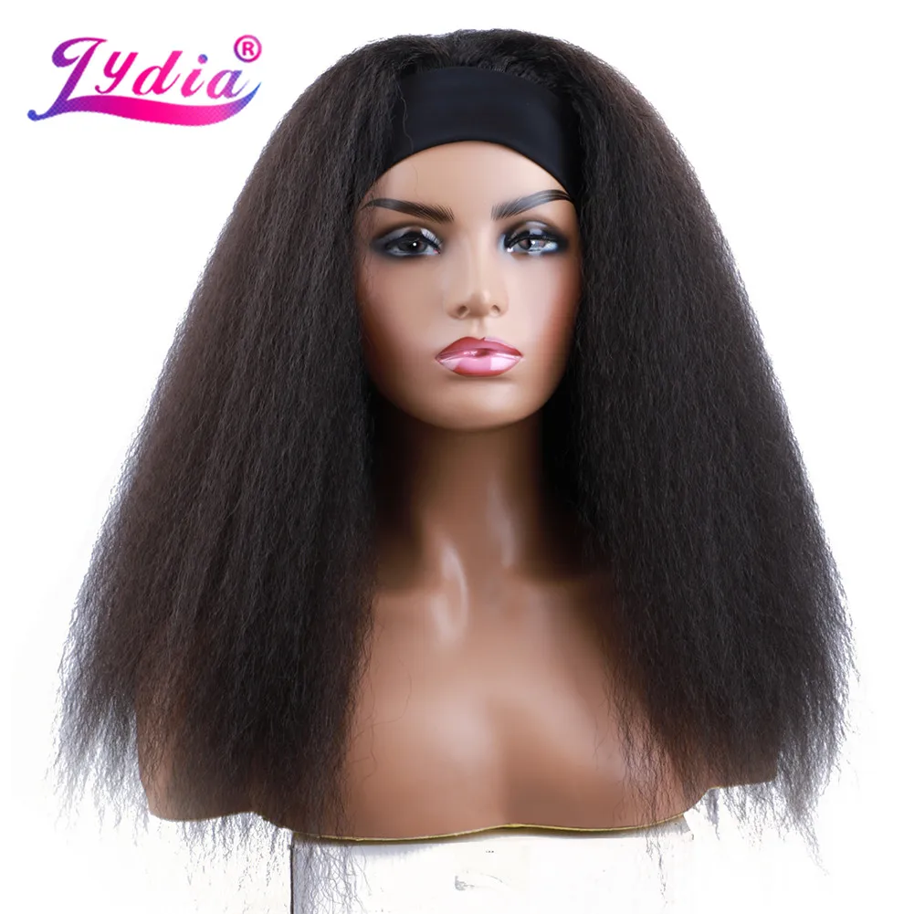 

Lydia Long Kinky Straight Headband Synthetic Hair Wigs For African American Women Natural Black 16-22 Inch Kanekalon Afro Wig