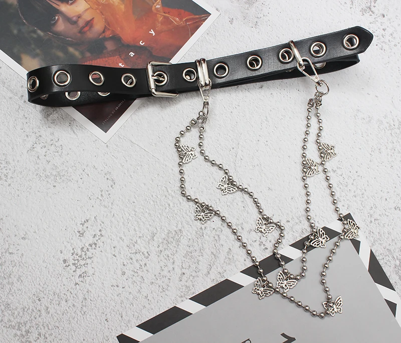 

Belted Women's Cool Ins Style with A Suit Black Summer Mesh Red Punk Chain Waist Chain Belt Chain Accessory Waist Seal