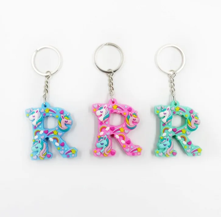13 1 Pcs Kawaii Unicorn Letters key Chain For Girl Kids Keychain Women Car Key Ring Letter Holder Party Favors Gift - Цвет: 13
