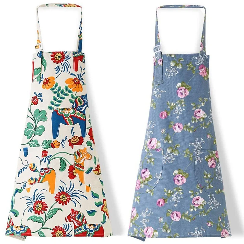 

2 Pack Apronner Bib Aprons for Women Soft Cotton Linen Kitchen Cooking Chef Apron with Pockets Adjustable Machine