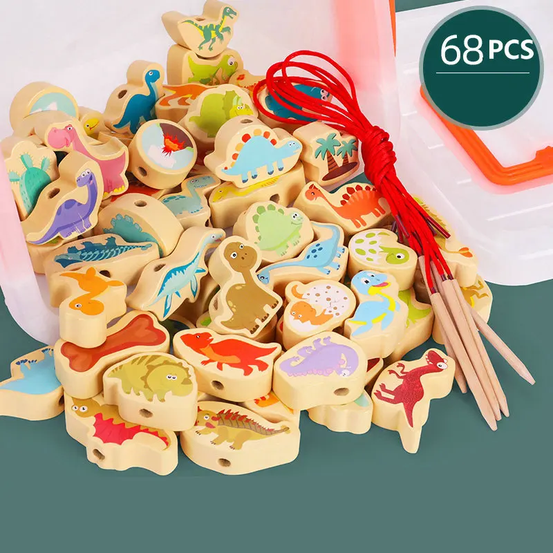 

Игрушка Монтессори детская деревянная, 68 шт. + 6 веревок