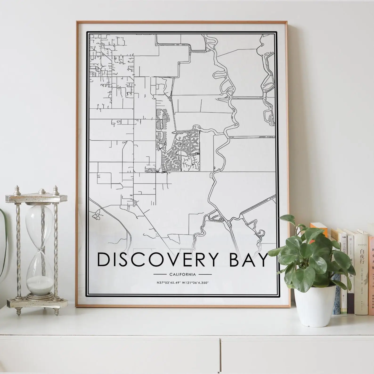 Карта города США и Калифорнии DISCOVERY BAY декор для гостиной в скандинавском стиле
