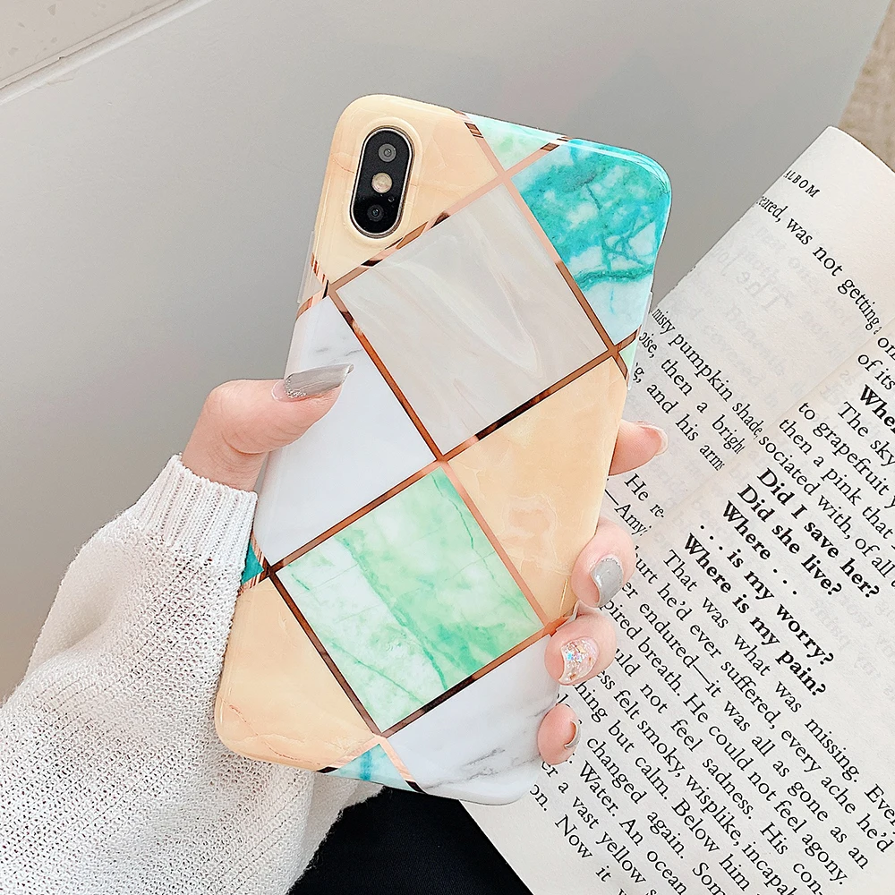 Чехлы для телефонов с геометрическим мрамором для iPhone 6, 6s, 7, 8 Plus, X, XR, XS, 11 Pro, мягкая Гальваническая задняя крышка, чехол - Цвет: c