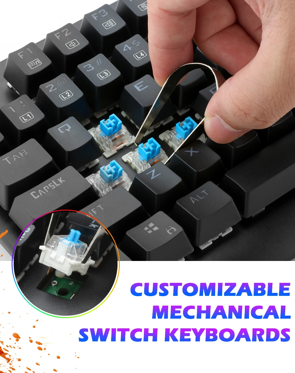 Redragon, новинка, K581, RGB, USB, Механическая игровая клавиатура, синий переключатель, светодиодная подсветка, 104 ключ, Проводная компьютерная игра, FPS, мопс, Overwatch