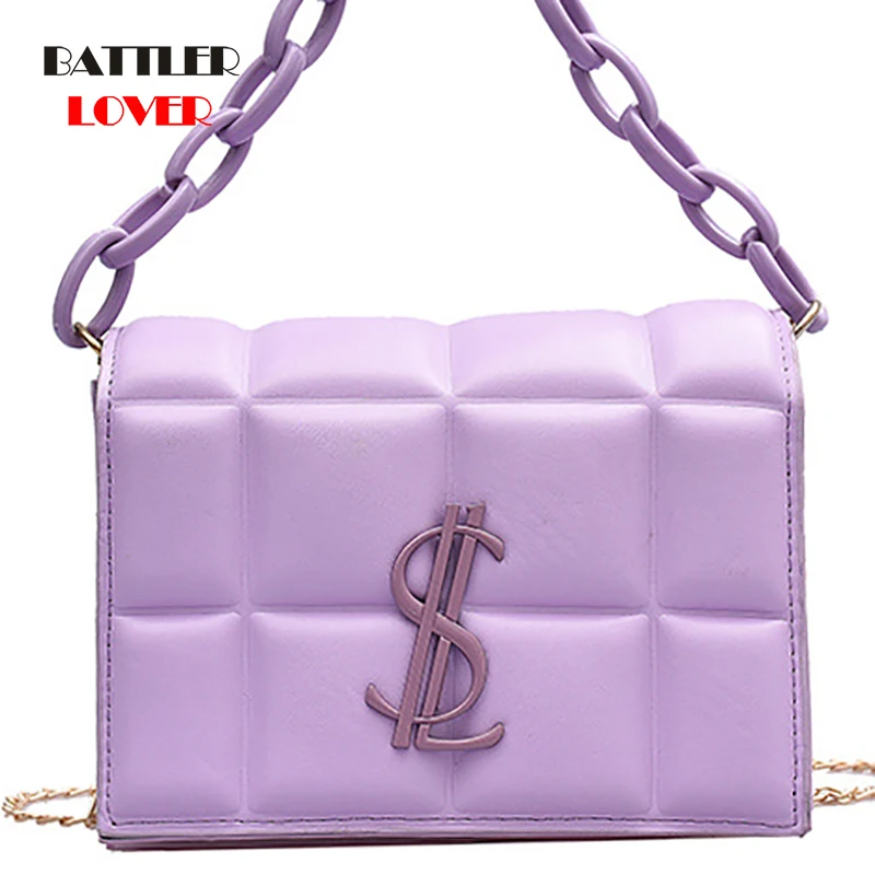 

Women Plaid Messenger Bags Solid Creative Design 2020 High Quality Shoulder Bags for Female Chains Flap Casual