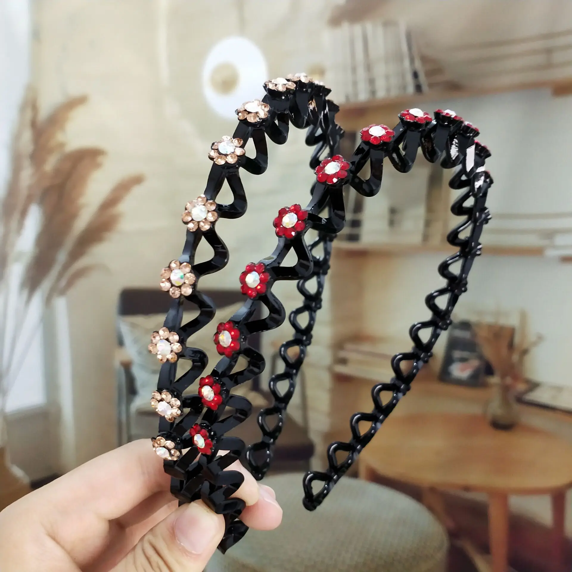 

Rhinestone Hairband Best Quality Choice Flower Shinny Elegant Headband For Girls Plastic Charming Women Hair Accessories