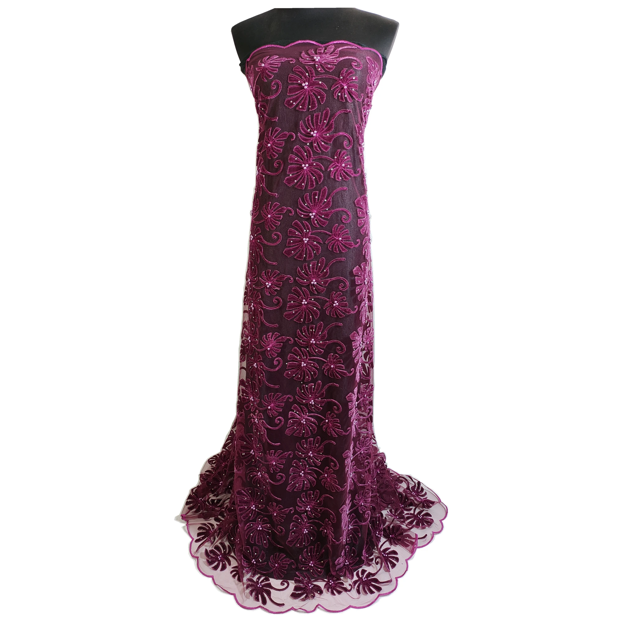 Африканский бархат кружево ткань Стразы Жемчуг Asoebi платье Королевский синий