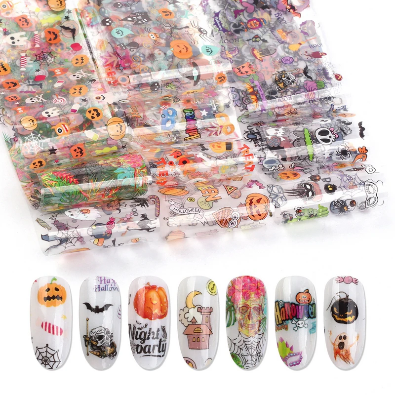 10 шт. Фольга для ногтей Хэллоуин серии Тыква дизайн переводные наклейки на ногти