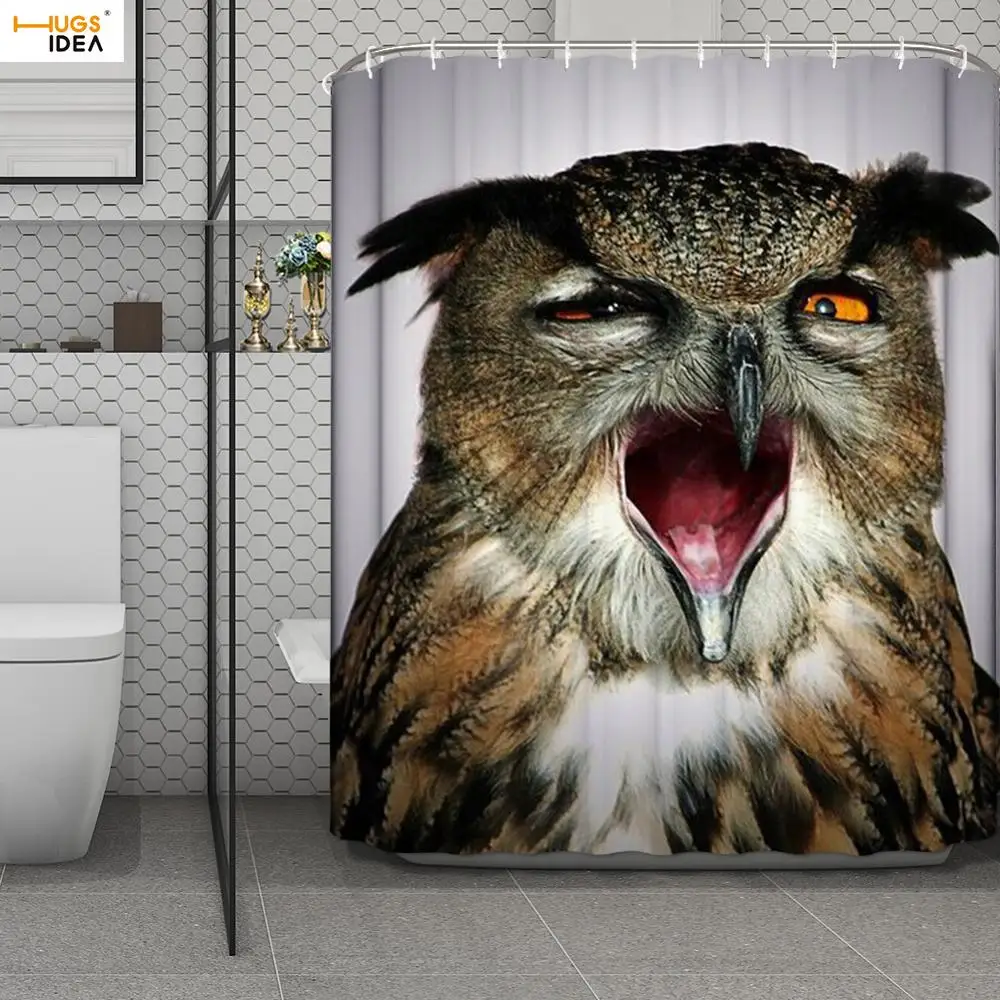 

HUGSIDEA Owl Shower/Bath Curtain Bathroom Fabric Shower Curtain Spa Accessories Decor Bath Curtain Waterproof Hanging Hotel