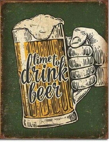 

ZMKDLL New Time to Drink Beer Decorate Metal Can Sign-Tin Sign 8x12 Inch