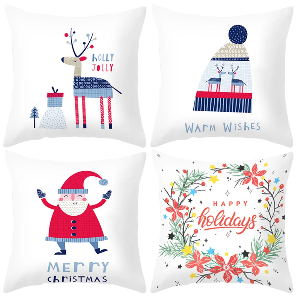 4OCs Рождественская декоративная подушка с оленем Санта Клаусом снегом чехол для