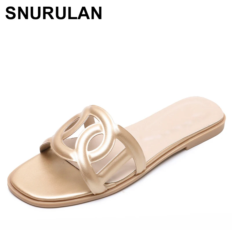 

SNURULANSummer New Women Hollow Out Flats Slippers 2020 Female Fashion Outside Slides Slippers Ladies Casual Beach Slippers Big
