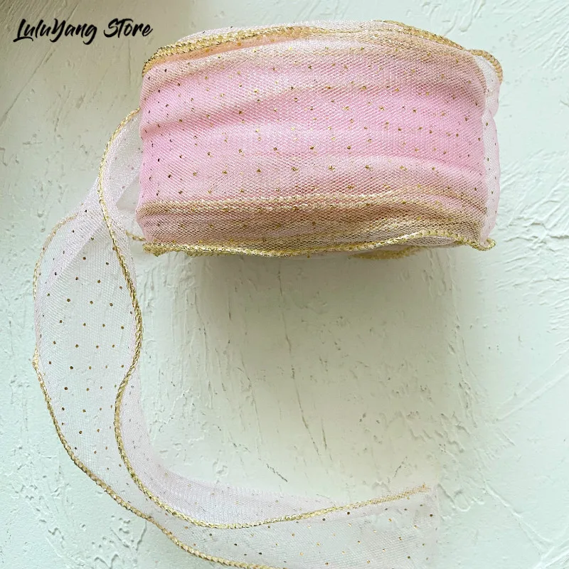 20 метров Проводная марля ленты из органзы с золотой серебряной блестящей вуалью