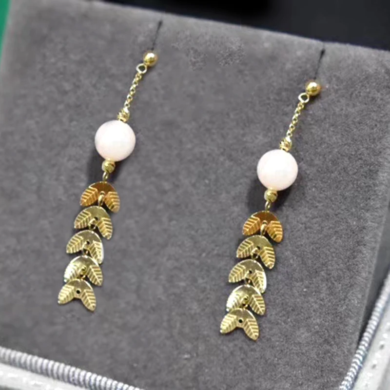 

Женские серьги-подвески из чистого желтого золота 18 К, 6 мм, с жемчугом и пшеницей, AU750